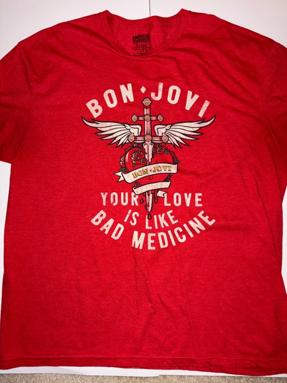 Bon Jovi "Bad Medicine" Graphic T-Shirt | American Classics Red Tee XL